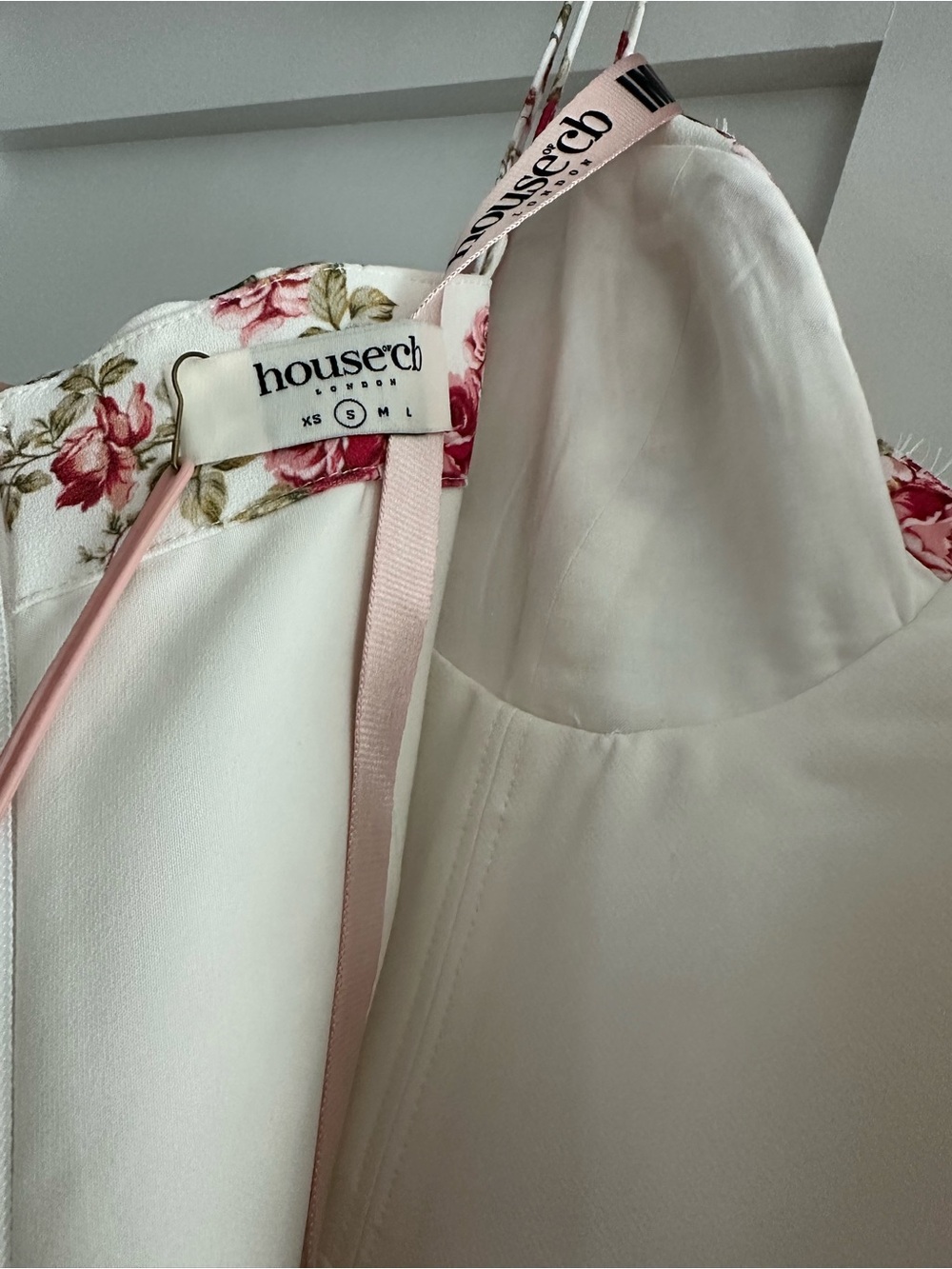 House of CB White Floral Midi Dress with Pink Roses - Picture 9 of 11